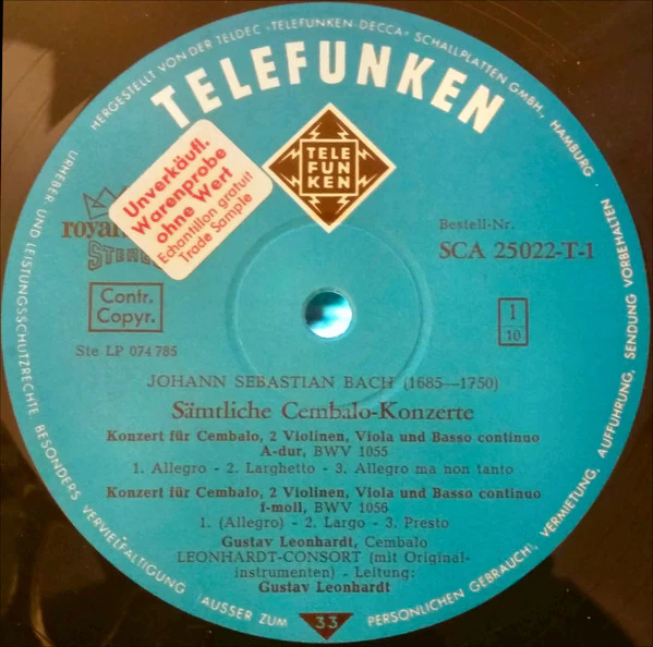 Johann Sebastian Bach, Gustav Leonhardt, Leonhardt-Consort, Concentus Musicus Wien – Sämtliche Cembalo-Konzerte (Mit Originalinstrumenten) (VG/VG+) – 5xLP, DE 1972 - Image 3