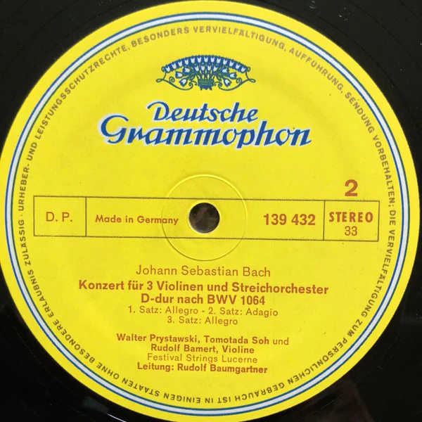Johann Sebastian Bach, Heinz Holliger, Karlheinz Zöller, Festival Strings Lucerne, Rudolf Baumgartner – Konzert Für Oboe D'Amore Nach BWV 1055 ∙ Flötenkonzert Nach BWV 1056 ∙ Konzert Für 3 Violinen Nach BWV 1064 (VG+/VG+) – LP, DE 1969 - Image 4