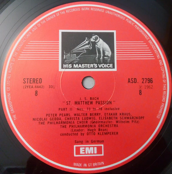 Johann Sebastian Bach, Philharmonia Orchestra, Philharmonia Chorus, Otto Klemperer – St Matthew Passion (E/VG+) – LP, UK 1973 - Image 9