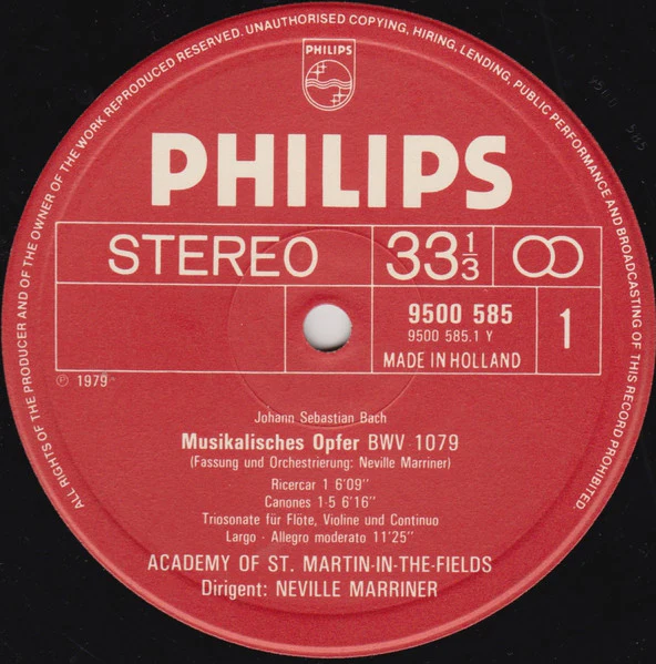 Johann Sebastian Bach, The Academy Of St. Martin-in-the-Fields, Sir Neville Marriner – Das Musikalische Opfer = The Musical Offering BWV 1079 (VG+/VG+) – LP, EU 1979 - Image 3