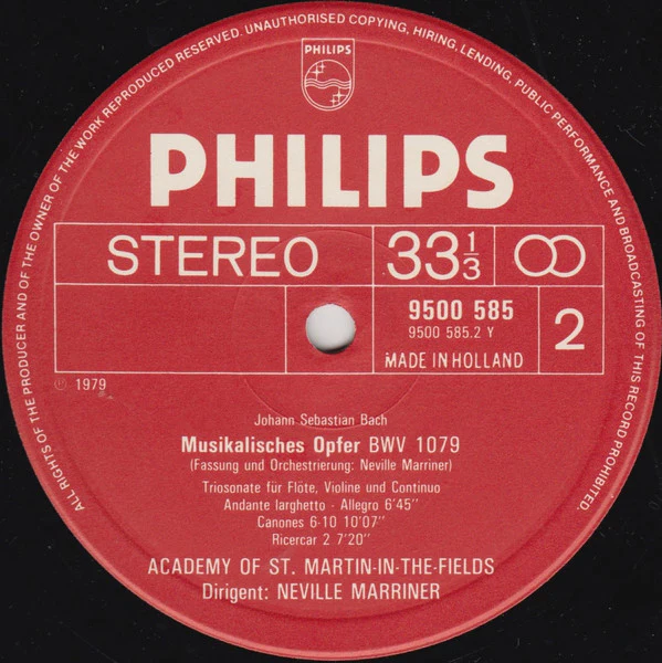 Johann Sebastian Bach, The Academy Of St. Martin-in-the-Fields, Sir Neville Marriner – Das Musikalische Opfer = The Musical Offering BWV 1079 (VG+/VG+) – LP, EU 1979 - Image 4