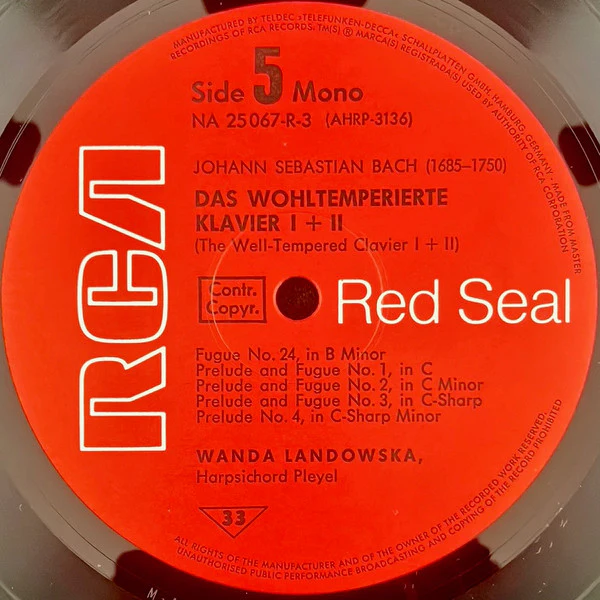 Johann Sebastian Bach, Wanda Landowska – Das Wohltemperierte Klavier I & II (= The Well Tempered Clavier) (NM/VG+) – 5xLP, DE 1972 - Image 6
