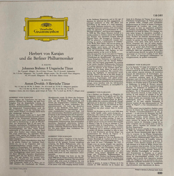 Johannes Brahms, Antonín Dvořák, Berliner Philharmoniker, Herbert Von Karajan – Dances By Brahms & Dvořák (E/VG+) – LP, DE - Image 2