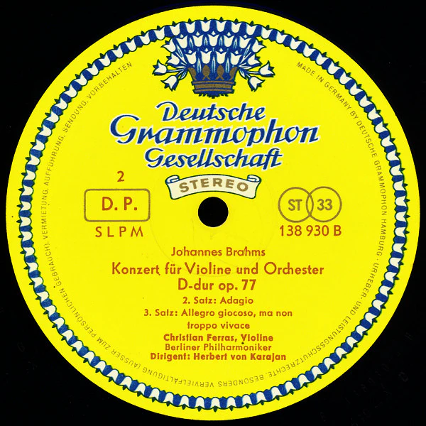 Johannes Brahms, Christian Ferras, Herbert von Karajan, Berliner Philharmoniker – Violinkonzert In D-dur (VG+/VG+) – LP, DE 1967 - Image 4
