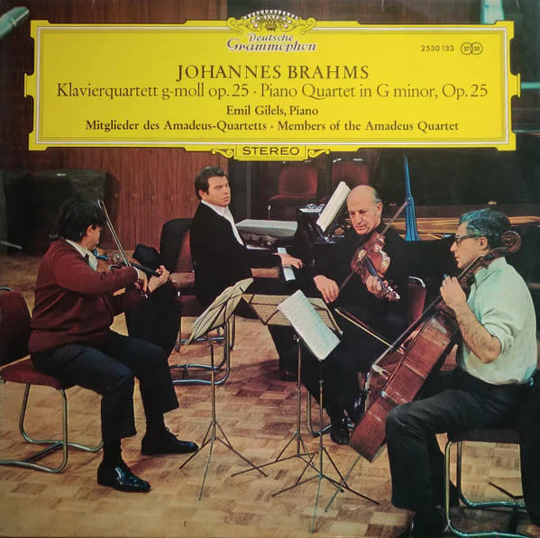 Johannes Brahms, Emil Gilels, Amadeus-Quartett – Klavierquartett G-moll Op. 25 = Piano Quartet in G Minor, Op. 25 (VG+/VG+) – LP, DE 1971