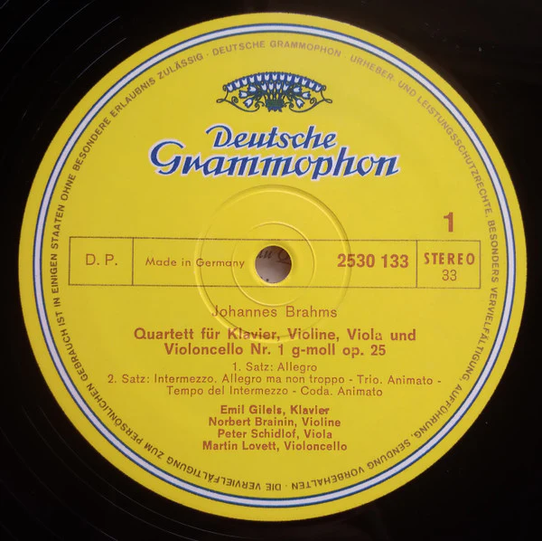 Johannes Brahms, Emil Gilels, Amadeus-Quartett – Klavierquartett G-moll Op. 25 = Piano Quartet in G Minor, Op. 25 (VG+/VG+) – LP, DE 1971 - Image 3