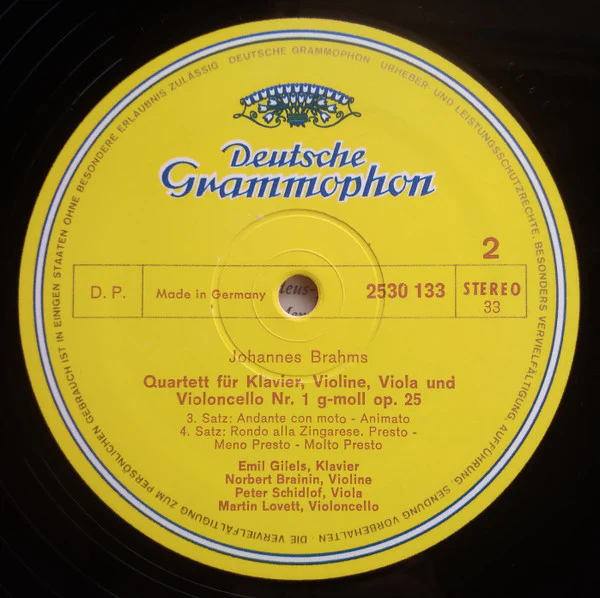 Johannes Brahms, Emil Gilels, Amadeus-Quartett – Klavierquartett G-moll Op. 25 = Piano Quartet in G Minor, Op. 25 (VG+/VG+) – LP, DE 1971 - Image 4