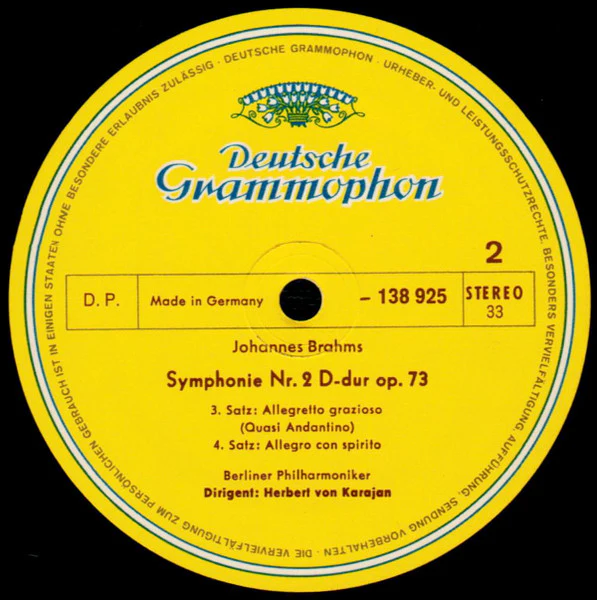 Johannes Brahms, Herbert von Karajan, Berliner Philharmoniker – Symphonie Nr. 2 (VG+/VG+) – LP, DE 1972 - Image 4