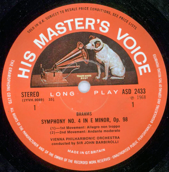 Johannes Brahms, Sir John Barbirolli, Wiener Philharmoniker – Symphony No. 4 In E Minor, Op. 98 / Academic Festival Overture (E/VG+) – LP, UK 1969 - Image 2