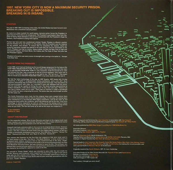 John Carpenter, Alan Howarth – John Carpenter's Escape From New York (New Expanded Edition Original Film Soundtrack) (VG/VG) – 2xLP, EU 2022 - Image 2