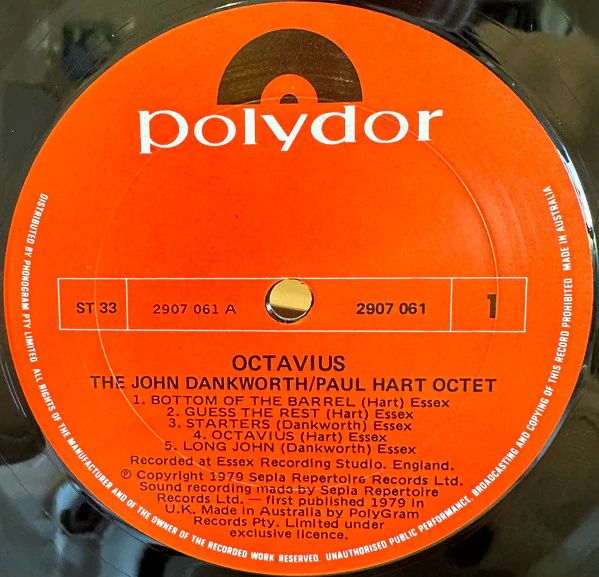 John Dankworth Paul Hart Octet – Octavius (VG+/VG) – LP, AU 1979 - Image 3