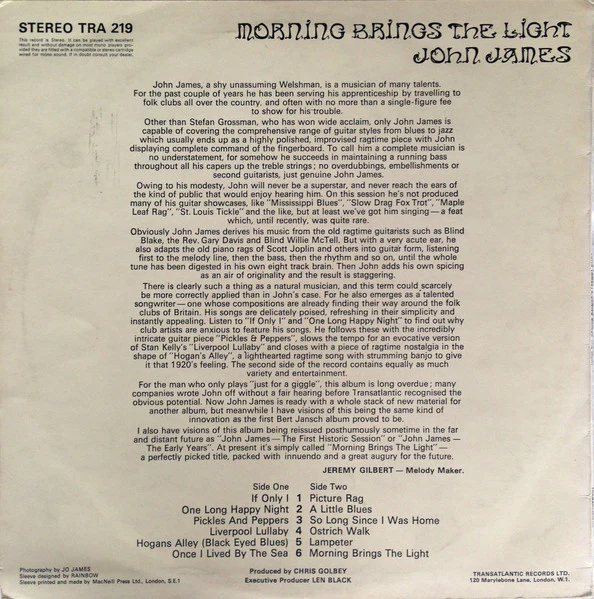 John James – Morning Brings The Light (VG+/VG) – LP, UK 1970 - Image 2