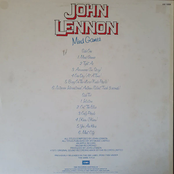 John Lennon – Mind Games (VG/VG+) – LP, AU 1982 - Image 2