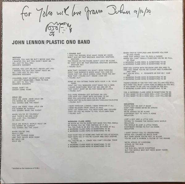 John Lennon, The Plastic Ono Band – John Lennon / Plastic Ono Band (VG/VG+) – LP, AU 1970 - Image 5