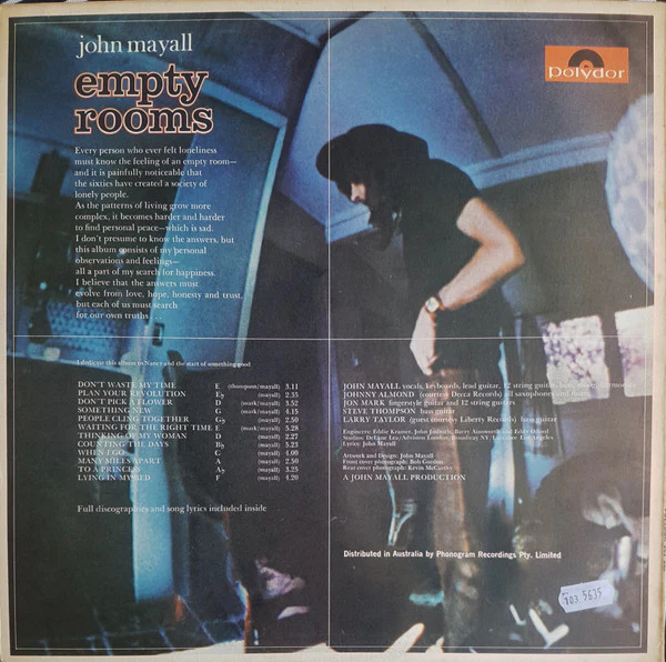 John Mayall – Empty Rooms (VG+/VG+) – LP, AU 1970 - Image 2