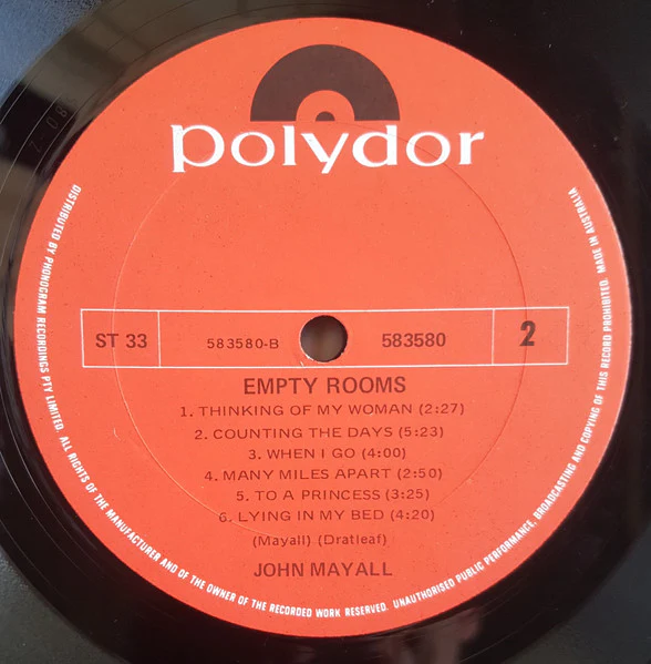 John Mayall – Empty Rooms (VG+/VG+) – LP, AU 1970 - Image 4