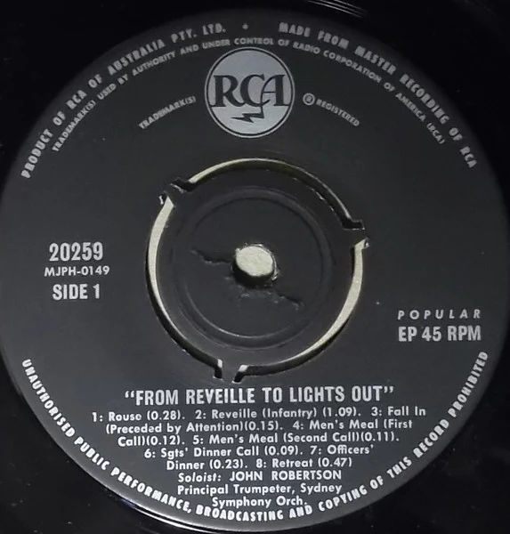 John Robertson – From Reveille To Lights Out (NM/VG+) – 7", AU 1961 - Image 2