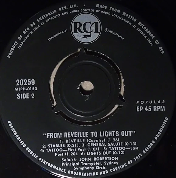 John Robertson – From Reveille To Lights Out (NM/VG+) – 7", AU 1961 - Image 3