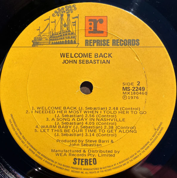 John Sebastian – Welcome Back (VG+/VG+) – LP, AU 1976 - Image 4