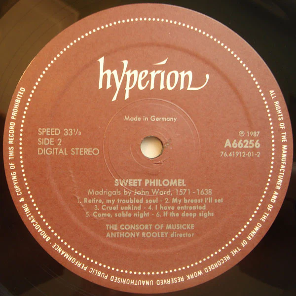 John Ward, The Consort Of Musicke, Anthony Rooley – Sweet Philomel (Madrigals By John Ward) (E/E) – LP, UK 1987 - Image 4