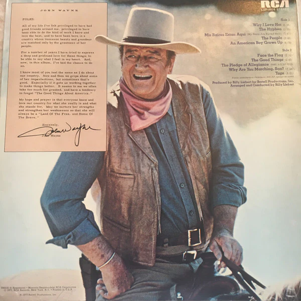 John Wayne – America, Why I Love Her (VG+/VG+) – LP, US 1973 - Image 2