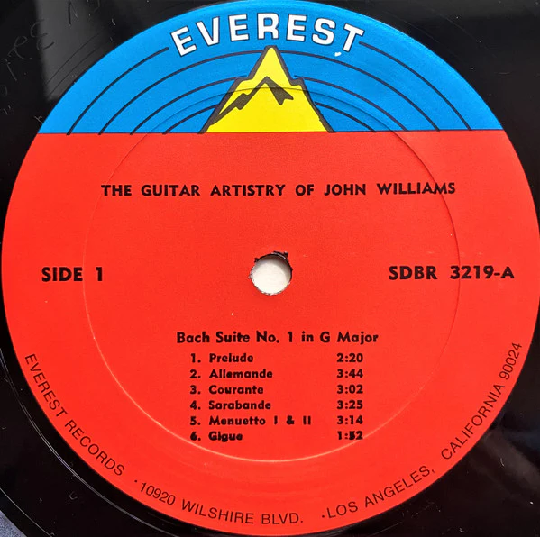 John Williams, Johann Sebastian Bach, Johann Sebastian Bach – The Guitar Artistry Of John Williams: Bach Suites No. 1 In G Major · Suite No. 3 In C Major (E/NM) – LP, US 1968 - Image 3