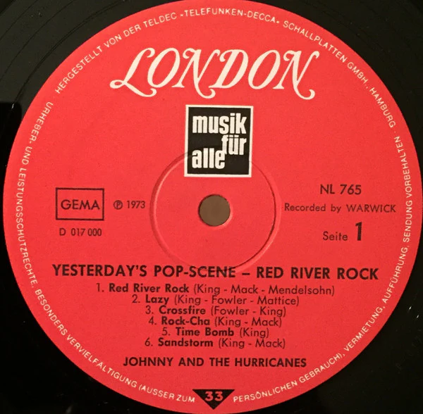 Johnny And The Hurricanes – Red River Rock (VG+/E) – LP, DE 1973 - Image 3