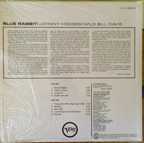 Johnny Hodges, Wild Bill Davis – Blue Rabbit (VG+/VG+) – LP, US 1964 - Image 2