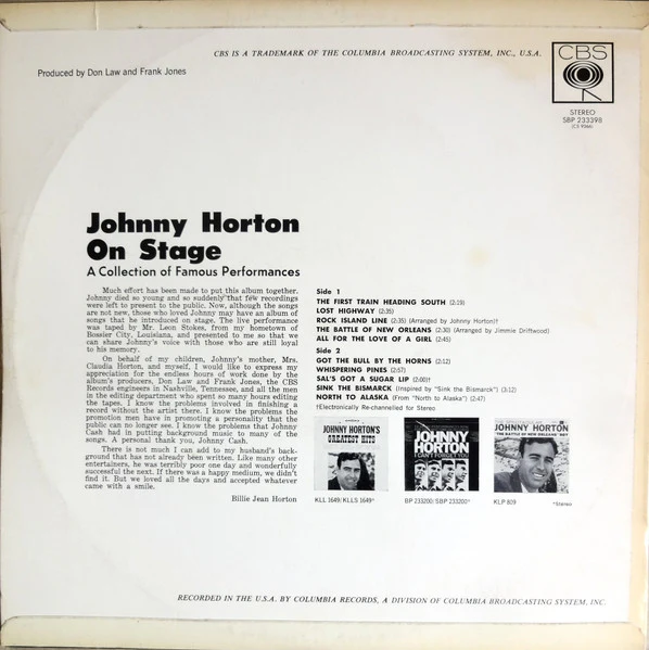 Johnny Horton – Johnny Horton On Stage (VG+/VG+) – LP, AU 1966 - Image 2