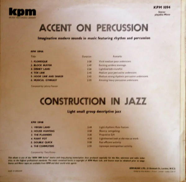 Johnny Pearson, Tony Kinsey – Accent On Percussion / Construction In Jazz (VG/VG+) – LP, UK 1971 - Image 2
