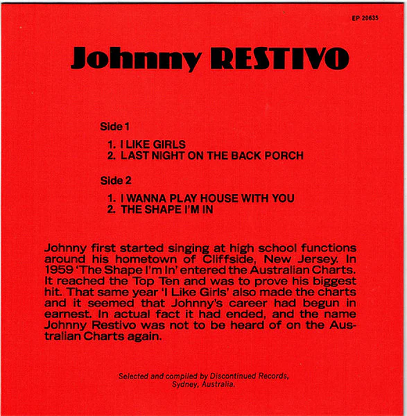 Johnny Restivo – Oh Johnny! (VG+/VG+) – 7", AU 1980 - Image 2