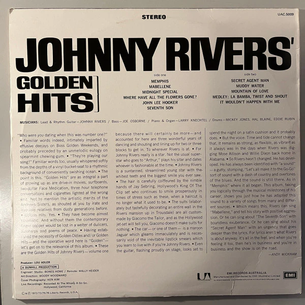 Johnny Rivers – Johnny Rivers' Golden Hits (VG+/VG+) – LP, AU - Image 4