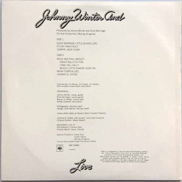 Johnny Winter And – Live Johnny Winter And (VG+/VG+) – LP, AU 1971 - Image 2