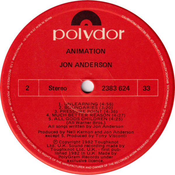 Jon Anderson – Animation (VG+/VG+) – LP, Australasia 1982 - Image 4