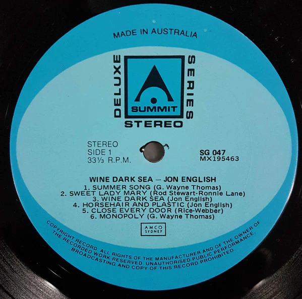 Jon English – Wine Dark Sea (VG+/VG) – LP, AU 1980 - Image 3