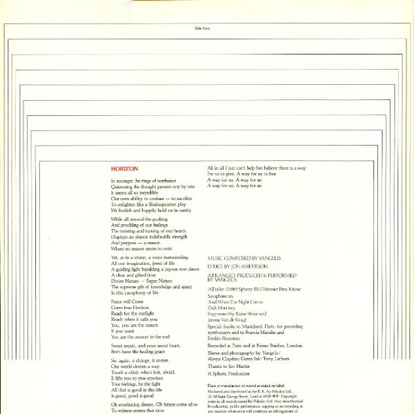 Jon & Vangelis – Private Collection (VG+/VG+) – LP, UK 1983 - Image 4