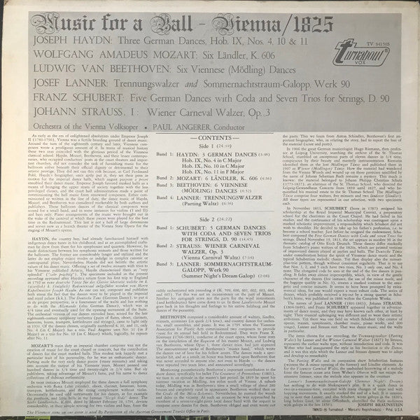 Joseph Haydn, Wolfgang Amadeus Mozart, Ludwig van Beethoven, Franz Schubert, Johann Strauss Sr., Josef Lanner – Music For A Ball Vienna/1825 (VG+/VG+) – LP, US 1967 - Image 2