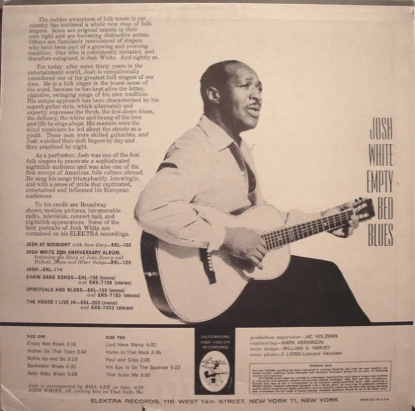 Josh White – Empty Bed Blues (VG/VG+) – LP, US 1962 - Image 2