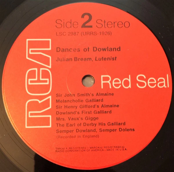 Julian Bream – Dances Of Dowland (VG+/VG+) – LP, US 1969 - Image 4