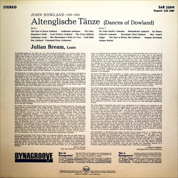 Julian Bream, John Dowland – Altenglische Tänze Von Dowland (Dances Of Dowland) (E/E) – LP, DE - Image 2