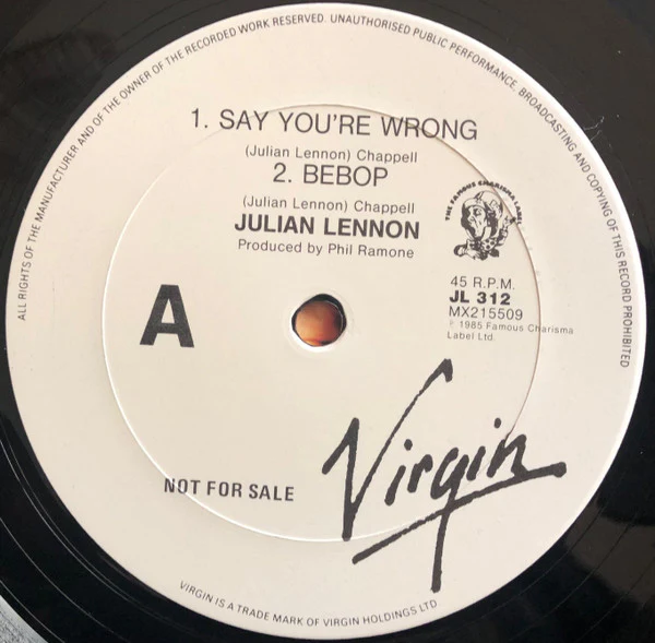 Julian Lennon – Say You're Wrong (VG+/VG+) – 12", AU 1985 - Image 3