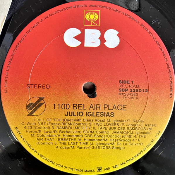 Julio Iglesias – 1100 Bel Air Place (VG+/VG+) – LP, AU 1984 - Image 5