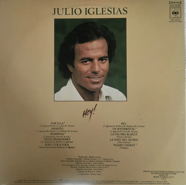 Julio Iglesias – Hey! (VG+/VG+) – LP, AU 1980 - Image 2