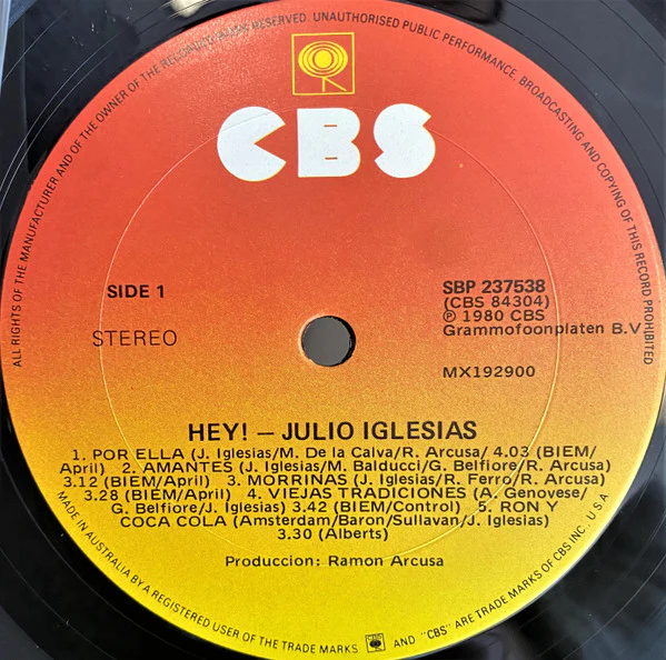 Julio Iglesias – Hey! (VG+/VG+) – LP, AU 1980 - Image 3
