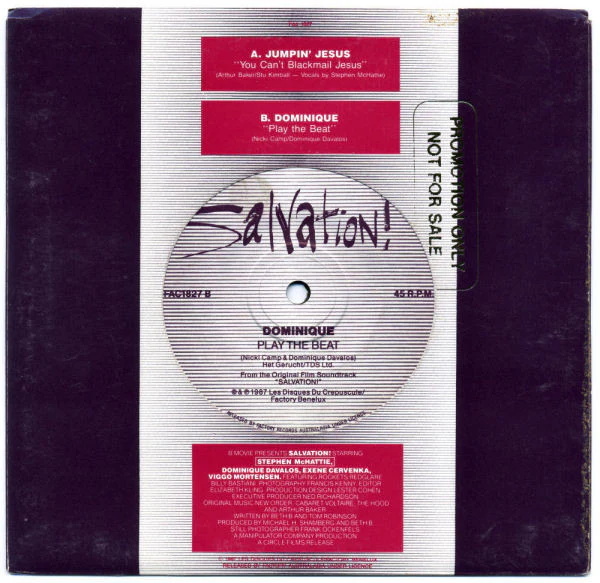 Jumpin' Jesus, Dominique Davalos – You Can't Blackmail Jesus / Play The Beat (VG+/Generic) – 7", AU 1988 - Image 2