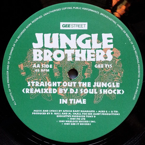 Jungle Brothers – Black Is Black / Straight Out The Jungle (Remixed By DJ Soul Shock) + In Time (VG/VG+) – 12", UK 1989 - Image 4