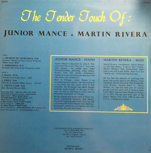 Junior Mance, Martin Rivera – The Tender Touch Of Junior Mance & Martin Rivera (Duo) (E/E) – LP, CH 1983 - Image 2
