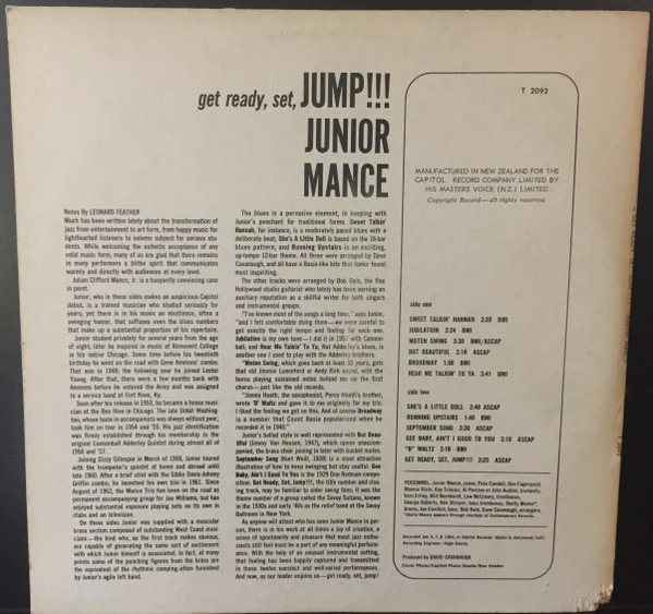 Junior Mance Trio, The Bob Bain Brass Ensemble – Get Ready, Set, Jump!!! (E/VG+) – LP, NZ 1964 - Image 2