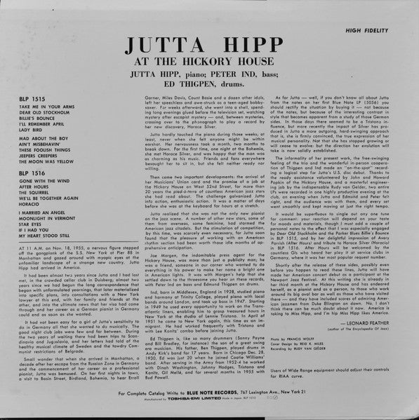 Jutta Hipp – At The Hickory House Volume 1 (NM/E) – LP, JP 1994, No OBI - Image 3