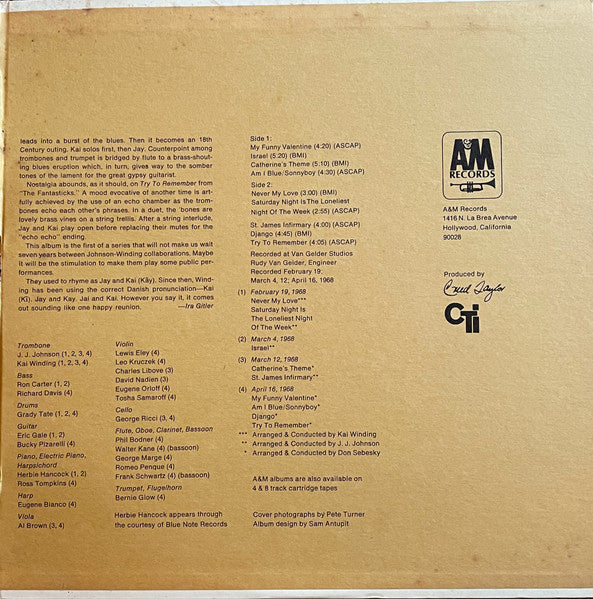 Kai Winding, J.J. Johnson – Israel (VG+/VG+) – LP, US 1968 - Image 3